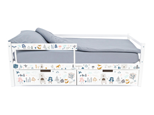 Кровать-тахта Svogen с ящиками и бортиком с фото белый/мишки