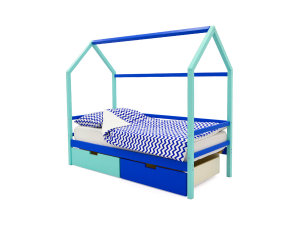Кровать-домик Svogen с ящиками мятно-синий